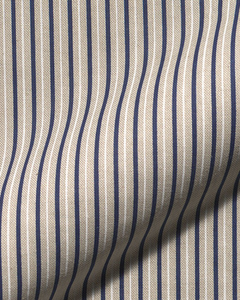 Tissu Effet Lin Rayures Bleues - Mercerine