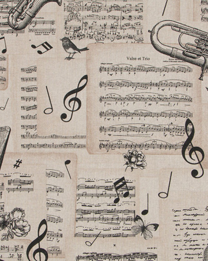 Tissu Effet Lin Partition de Musique - Mercerine