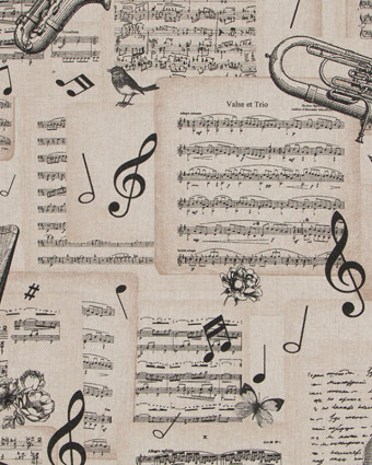 Tissu Effet Lin Partition de Musique - Mercerine