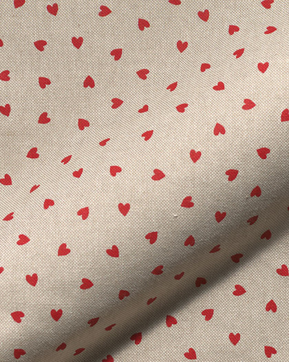 Tissu Effet Lin Petits Cœurs Rouges - Mercerine