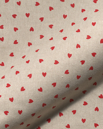 Tissu Effet Lin Petits Cœurs Rouges - Mercerine