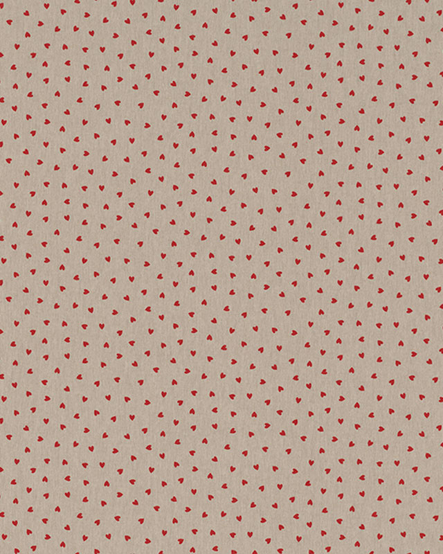 Tissu Effet Lin Petits Cœurs Rouges - Mercerine