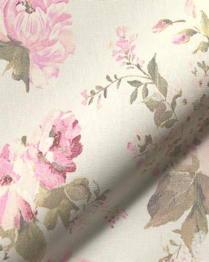 Toile Semi Panama Pivoines Roses - Mercerine