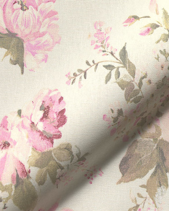 Toile Semi Panama Pivoines Roses - Mercerine