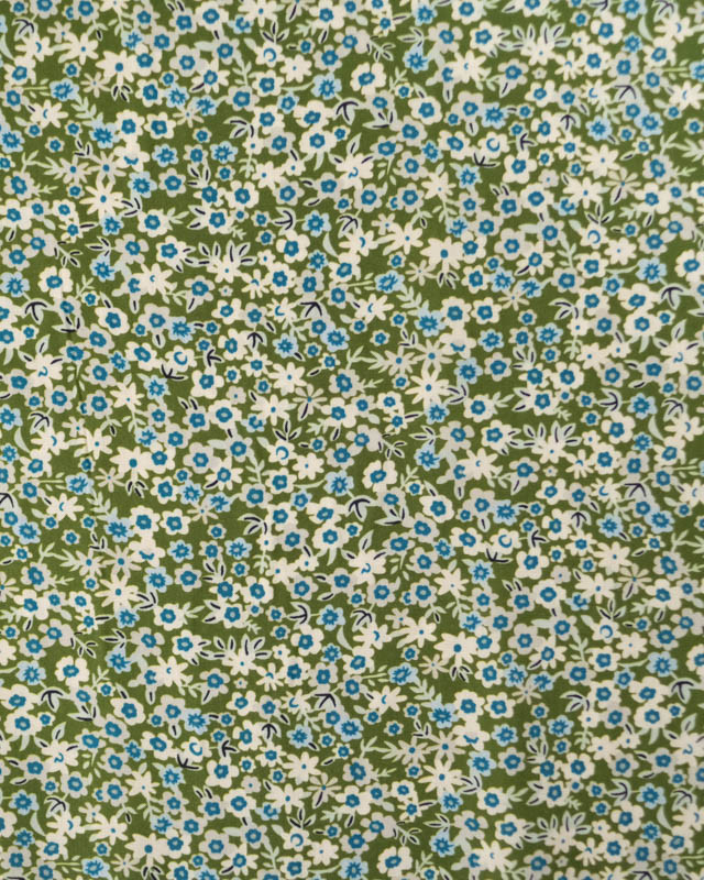 Tissu Viscose Petites Fleurs Bleues Fond Kaki - Mercerine