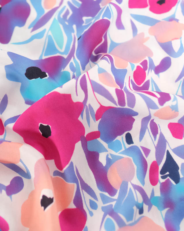 Tissu Viscose Jolies Fleurs Roses et Mauves - Mercerine