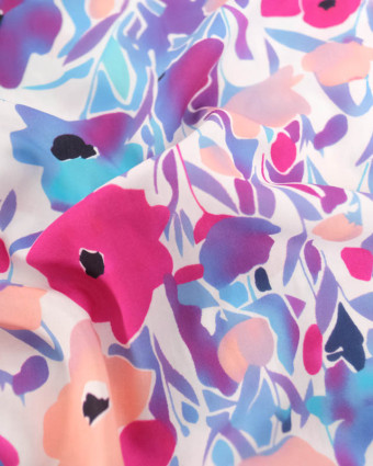 Tissu Viscose Jolies Fleurs Roses et Mauves - Mercerine