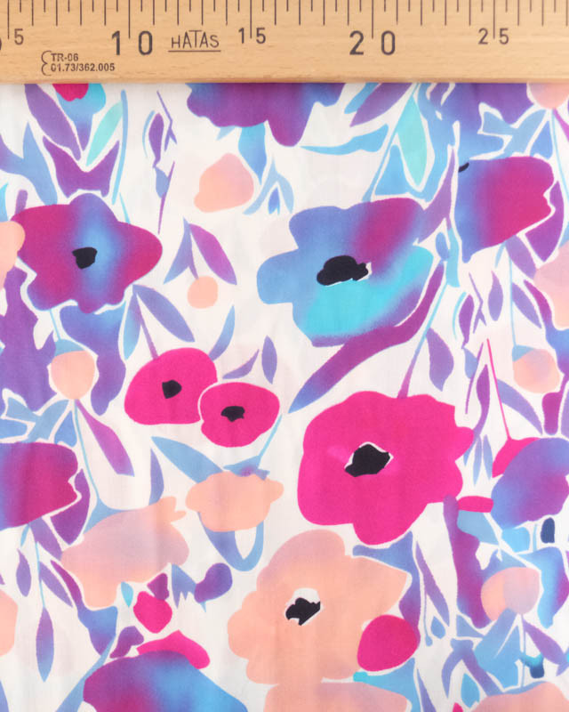 Tissu Viscose Jolies Fleurs Roses et Mauves - Mercerine