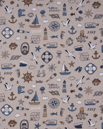 Tissu Effet Lin Nautical Doodle - Mercerine