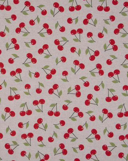 Tissu Effet Lin Cerises Rouges - Mercerine