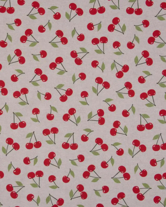 Tissu Effet Lin Cerises Rouges - Mercerine