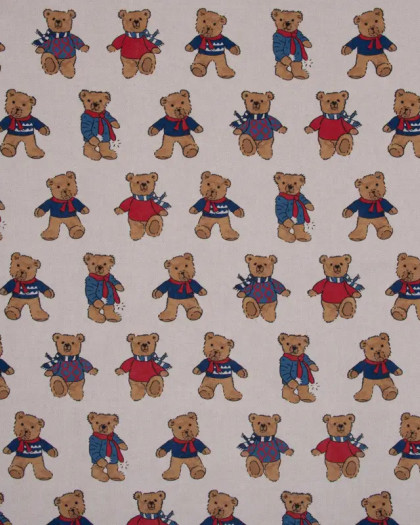 Tissu Effet Lin Digital Teddy Bear - Mercerine