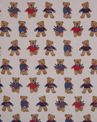 Tissu Effet Lin Digital Teddy Bear - Mercerine