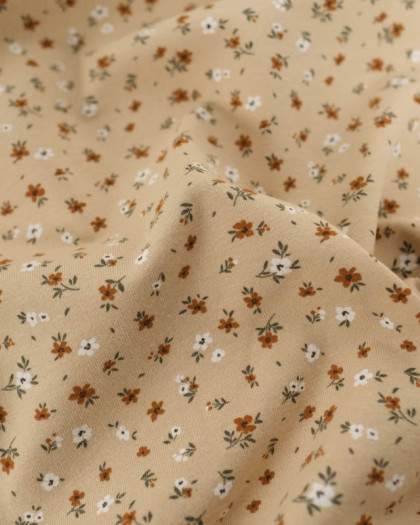 Tissu Jersey de Coton Beige Petites Fleurs -Mercerine