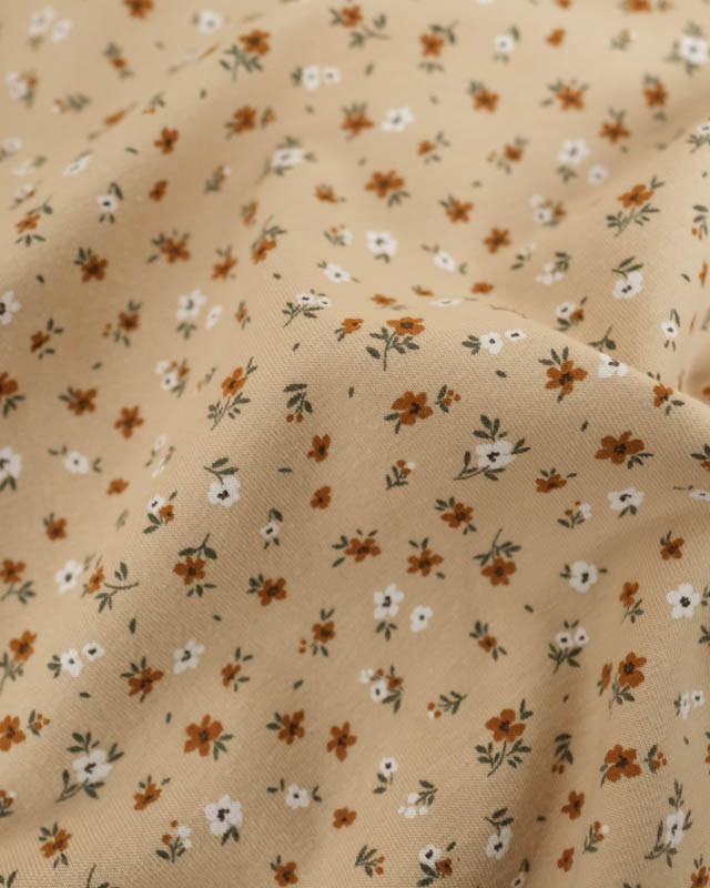 Tissu Jersey de Coton Beige Petites Fleurs - Mercerine