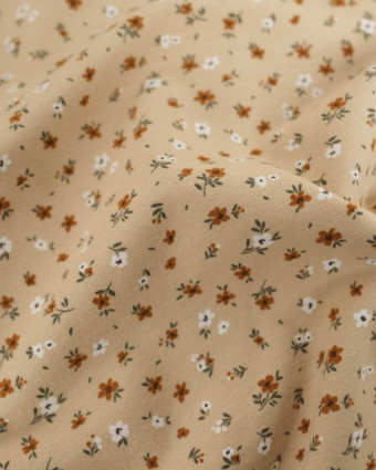Tissu Jersey de Coton Beige Petites Fleurs - Mercerine