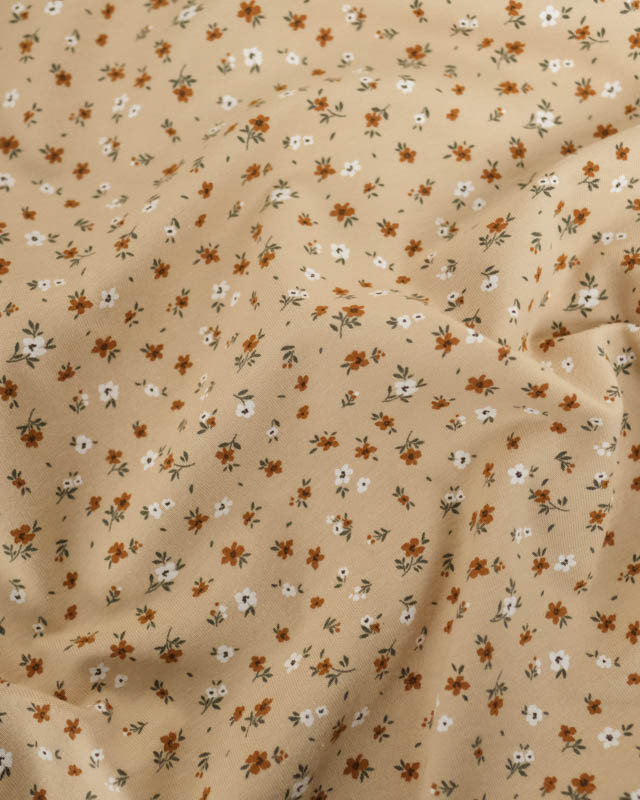 Tissu Jersey de Coton Beige Petites Fleurs - Mercerine