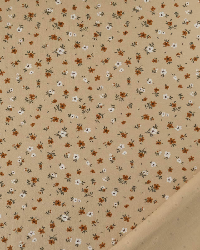 Tissu Jersey de Coton Beige Petites Fleurs - Mercerine