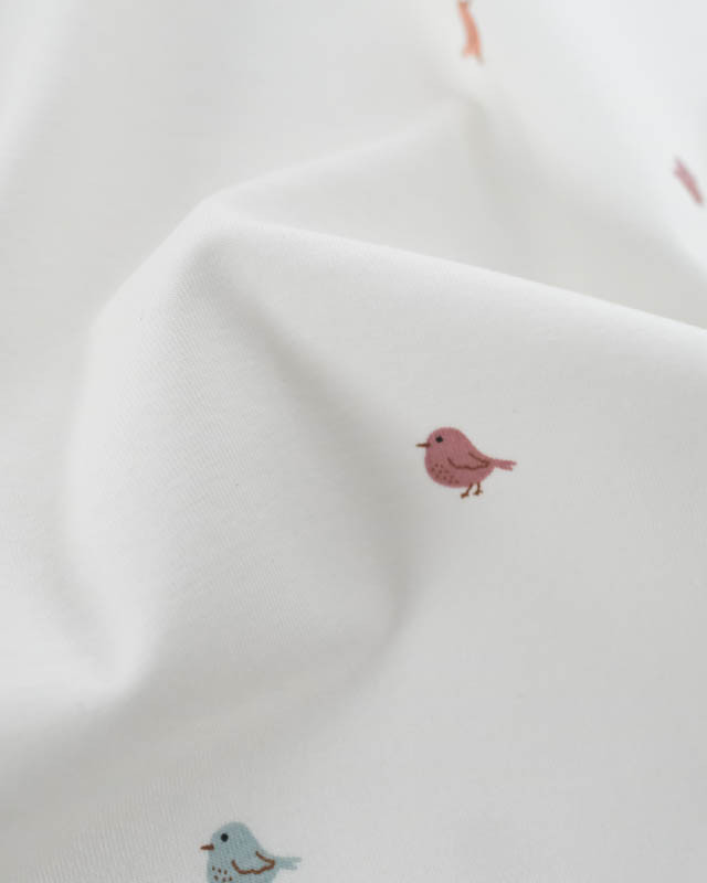 Tissu Jersey de Coton Petits Oiseaux Colorés - Mercerine