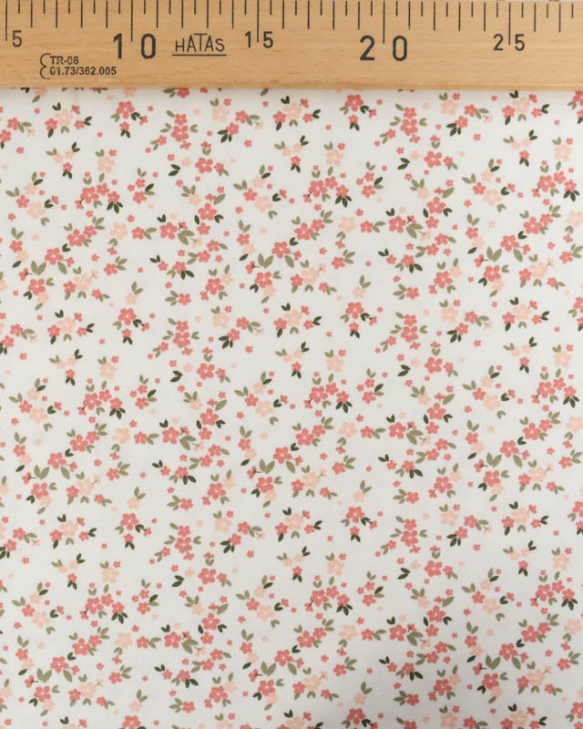 Tissu Jersey de Coton Ecru Petites Fleurs Rose Poudré - Mercerine