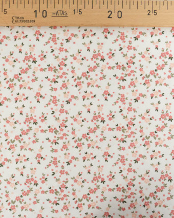 Tissu Jersey de Coton Ecru Petites Fleurs Rose Poudré - Mercerine