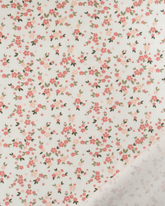 Tissu Jersey de Coton Ecru Petites Fleurs Rose Poudré - Mercerine