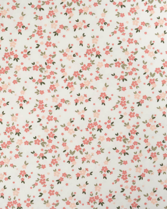 Tissu Jersey de Coton Ecru Petites Fleurs Rose Poudré - Mercerine
