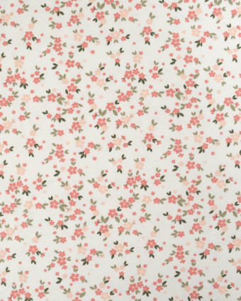 Tissu Jersey de Coton Ecru Petites Fleurs Rose Poudré - Mercerine