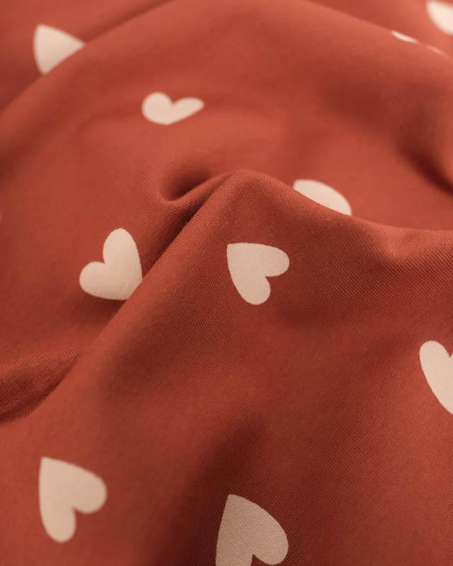 Tissu Jersey French Terry Terracotta Cœur Nude - Mercerine