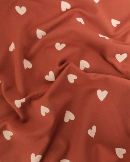 Tissu Jersey French Terry Terracotta Cœur Nude - Mercerine