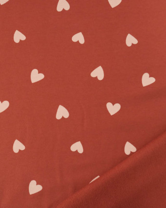 Tissu Jersey French Terry Terracotta Cœur Nude - Mercerine