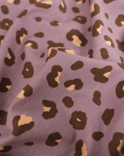 Tissu Jersey French Terry Léopard Mauve - Mercerine