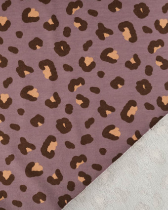 Tissu Jersey French Terry Léopard Mauve - Mercerine