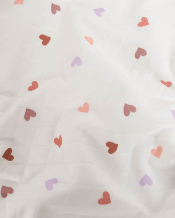 Tissu Jersey Matelassé Léger Ecru Motif Cœur  - Mercerine
