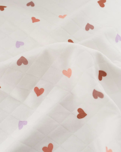Tissu Jersey Matelassé Léger Ecru Motif Cœur - Mercerine