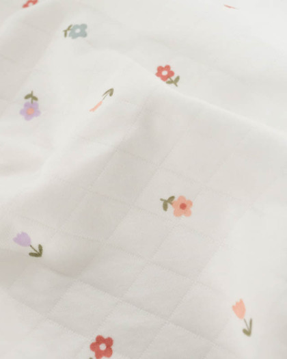 Tissu Jersey  Matelassé Léger Ecru Motif Petites Fleurs - Mercerine