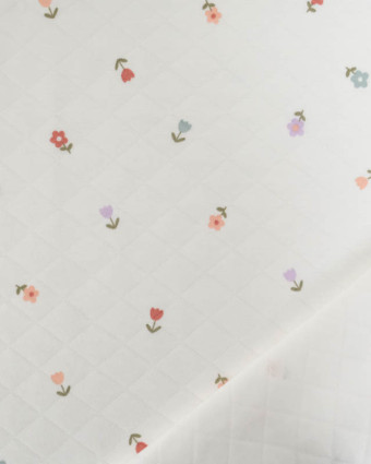 Tissu Jersey  Matelassé Léger Ecru Motif Petites Fleurs - Mercerine