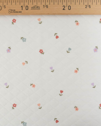 Tissu Jersey  Matelassé Léger Ecru Motif Petites Fleurs - Mercerine