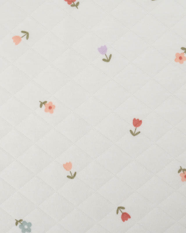 Tissu Jersey  Matelassé Léger Ecru Motif Petites Fleurs - Mercerine