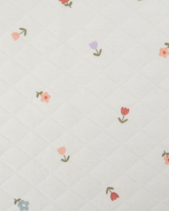 Tissu Jersey  Matelassé Léger Ecru Motif Petites Fleurs - Mercerine