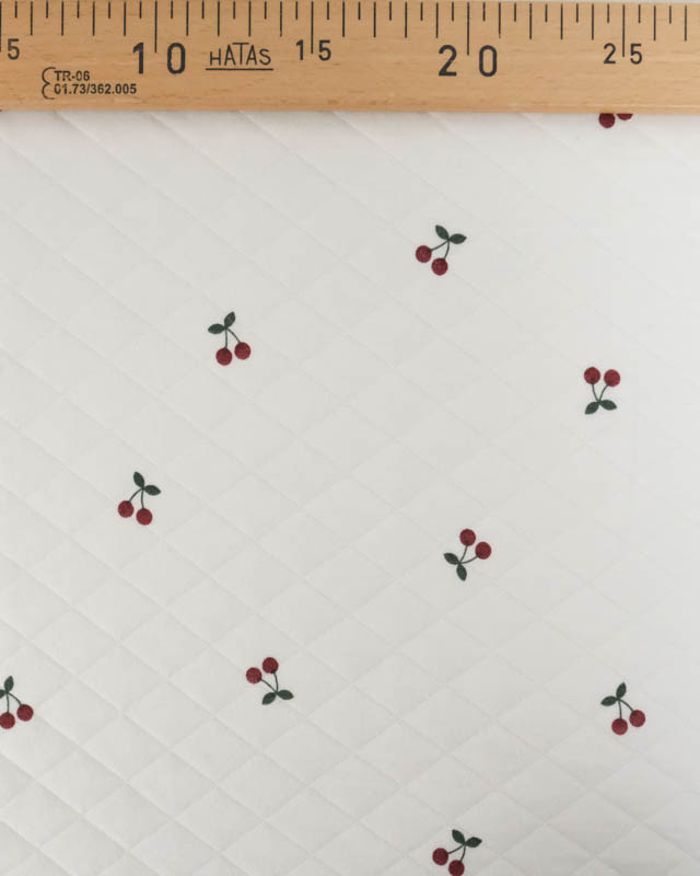 Tissu Jersey Matelassé Léger Ecru Motif Petites Cerises - Mercerine