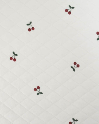Tissu Jersey Matelassé Léger Ecru Motif Petites Cerises - Mercerine