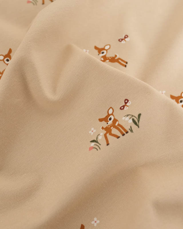 Tissu Jersey de Coton Beige Petite Biche - Mercerine