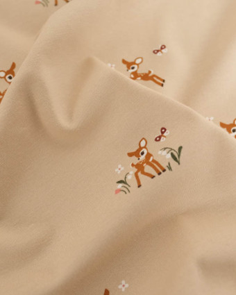 Tissu Jersey de Coton Beige Petite Biche - Mercerine