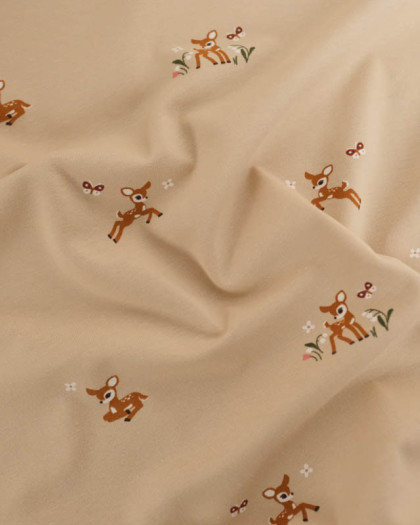 Tissu Jersey de Coton Beige Petite Biche - Mercerine