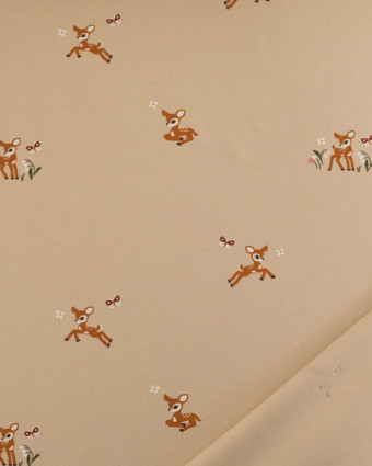 Tissu Jersey de Coton Beige Petite Biche - Mercerine