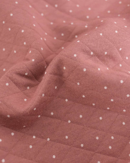 Tissu Jersey Matelassé Léger Rose Ancien Petits Pois - Mercerine