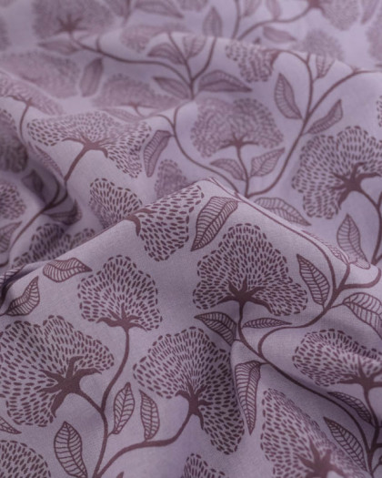 Popeline de Coton Motif Floral Mauve - Mercerine