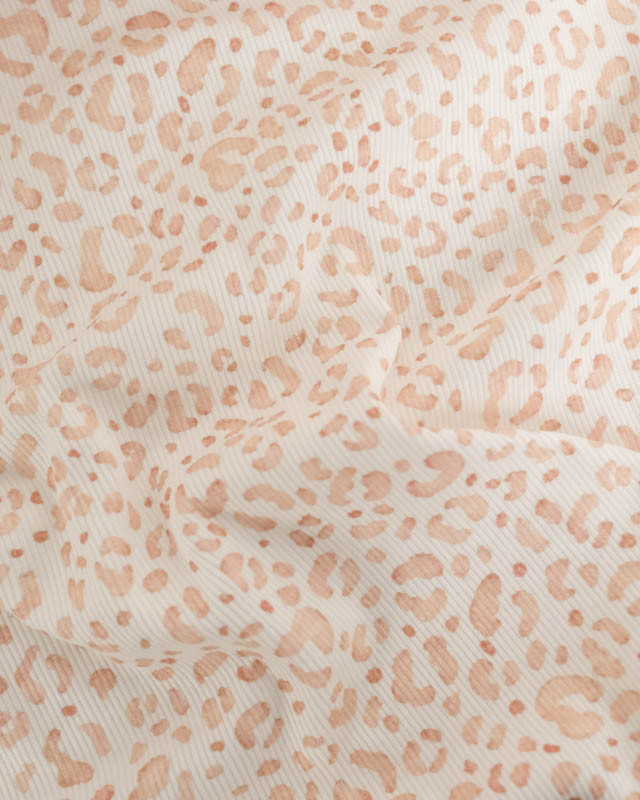 Tissu Jersey Côtelé Ecru Motif Léopard - Mercerine