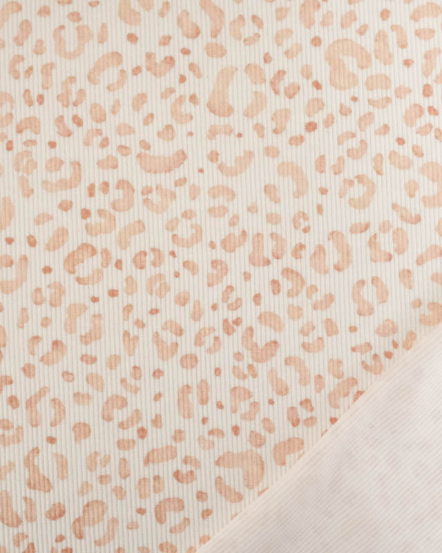 Tissu Jersey Côtelé Ecru Motif Léopard - Mercerine
